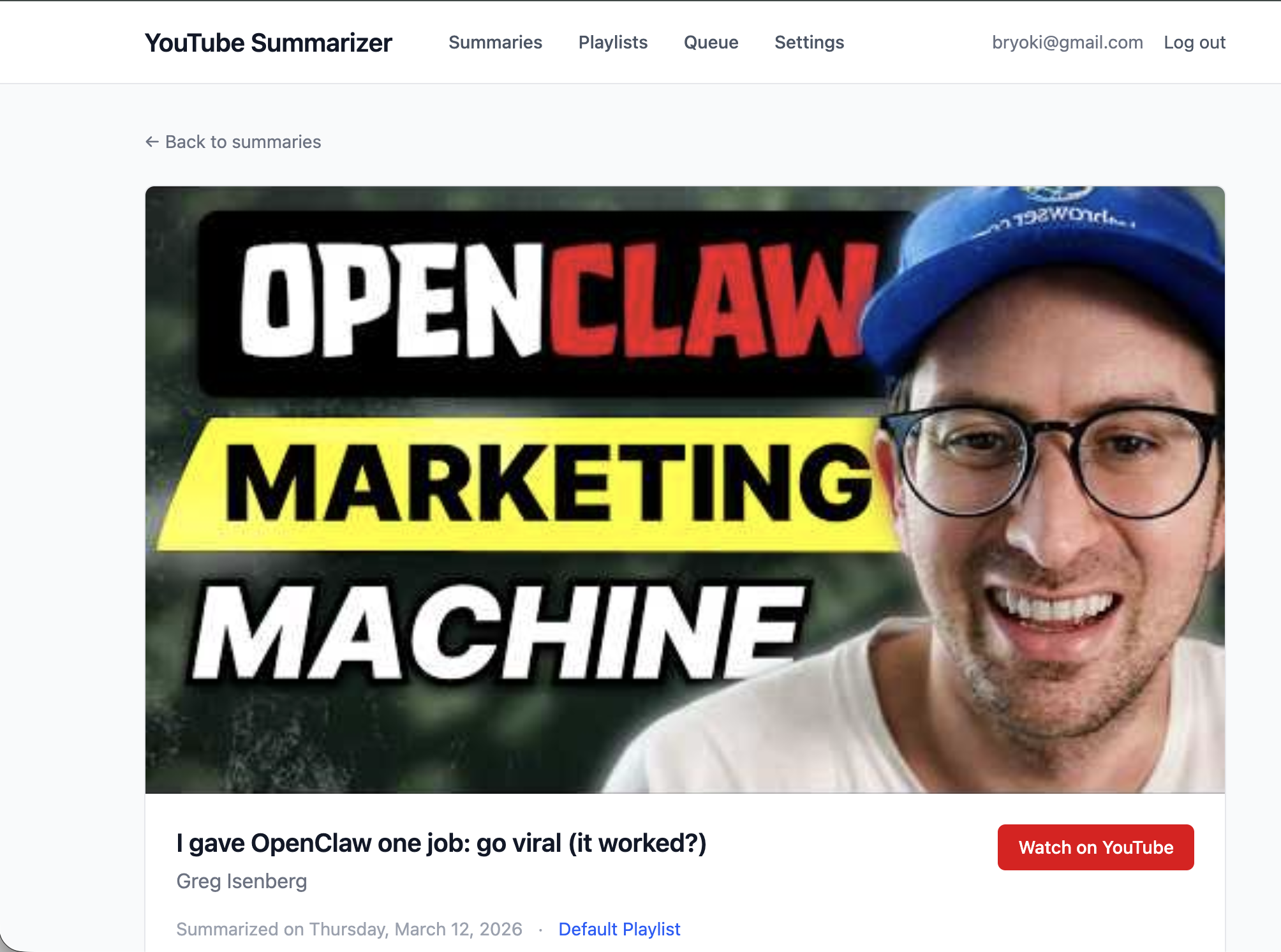 YouTube Summarizer Screenshot